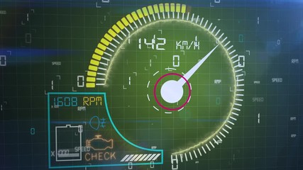Car dashboard animation speedometer and round per minute meter cyber futuristic design element for transport concept - Powered by Adobe