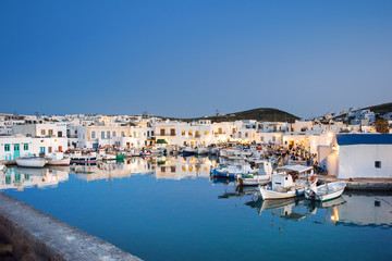 Fototapeta na wymiar Naoussa village, Paros island, Greece. Popular tourist destination in Europe. Night view