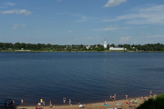 Beach on the Volga river at the Pavlovsk grove in Yaroslavl
