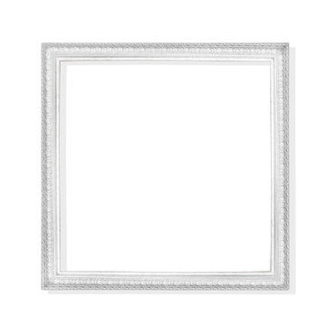Old gray or silver metal picture frame with carving patterns  isolated on white background with clipping path