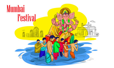 mumbai ganesha festival india vector illustration