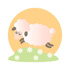 happy lamb gallops on the lawn. vector isolated illustration in pastel colors.