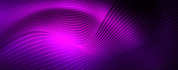 Neon vector wave lines abstract background, magic futuristic techno design