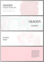 The minimalistic vector illustration of the editable layout of headers, banner design templates. Topographic contour map, abstract monochrome background.