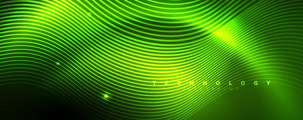 Fototapeta premium Shiny neon lines template - northern lights glowing blur lines. Futuristic style glow neon 80s disco club or night party techno template