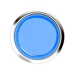 Blue push button. Alarm sign, top view. 3d rendering illustration isolated