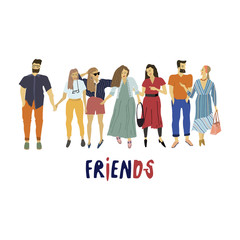 Fototapeta premium Happy talking friends . Group of men and women in different spring summer clothes