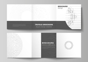 Minimal vector editable layout of square format covers design templates for trifold brochure, flyer, magazine. Trendy modern science or technology background with dynamic particles. Cyberspace grid.