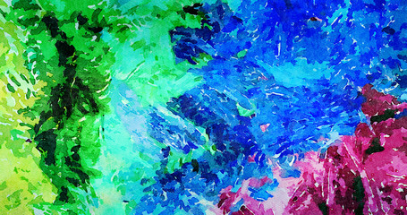 Abstract impressionism background painting in Vincent Van Gogh style. Interior wall art decor print. Colorful creative texture with watercolor splashes and oil elements. Digital contemporary design.