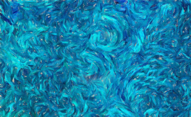 Abstract impressionism background painting in Vincent Van Gogh style. Interior wall art decor print. Colorful creative texture with watercolor splashes and oil elements. Digital contemporary design.