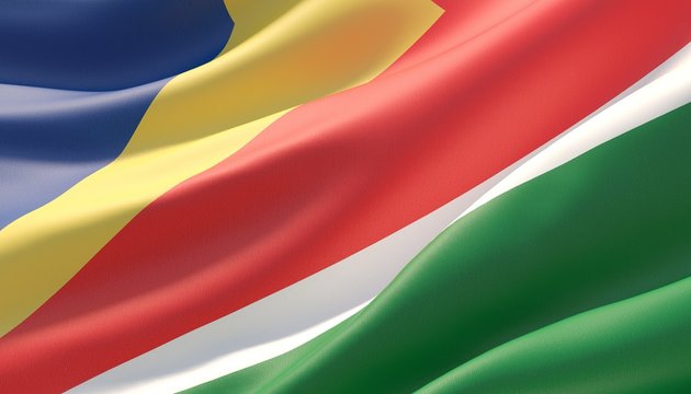 Waved highly detailed close-up flag of Seychelles. 3D illustration.