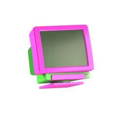Hot Pink and Green Vintage CRT Retro Personal Computer Monitor on Isolated White Background - 3D Illustration