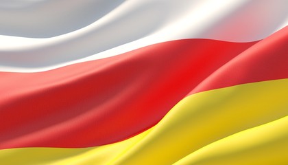 Waved highly detailed close-up flag of South Ossetia. 3D illustration.