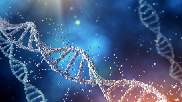 Digital illustration DNA structure in colour background.