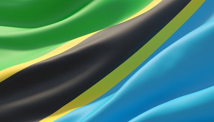 Waved highly detailed close-up flag of Tanzania. 3D illustration.