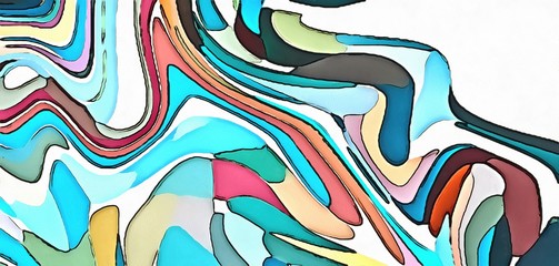 Watercolor marble chaotic waves and splashes. Colorful swirls elements background. Psychedelic liquid pattern in bright pastel colors. Modern concept artwork.