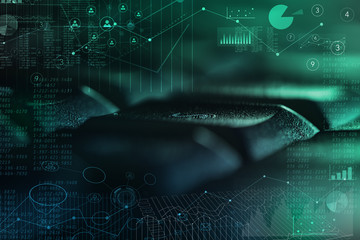 Close-up dark keyboard with contacts and online management concept
