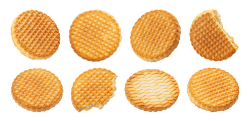 Butter cookies collection, biscuits isolated on white background