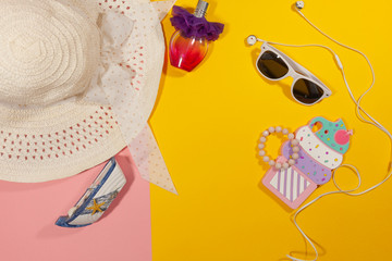 Assortment of items placed on a yellow surface