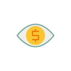 Fototapeta premium Money viewer flat icon, vector sign, Human eye with dollar colorful pictogram isolated on white. Symbol, logo illustration. Flat style design