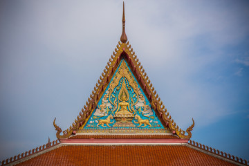 Gable art of Thai temple in Wat Bang Pla - Samut Sakhon, Thailand