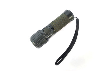 Waterproof resistant camping flashlight on white background.(with Clipping Path).