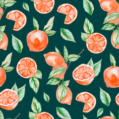 Watercolor fruit pattern grapefruit, summer print for the textile fabric, wallpaper, poster - on color background