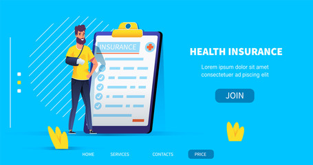 smiling man with broken hand and insurance form