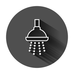 Shower sign icon in flat style. Bathroom water device vector illustration on black round background with long shadow. Wash business concept.