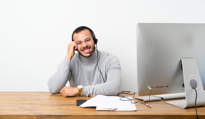 Telemarketer Colombian man having doubts