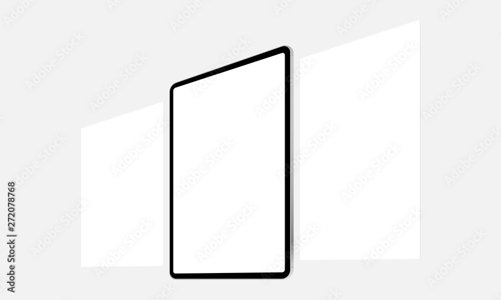 Wall mural tablet computer mock up with blank screen and blank web wireframing pages. showcase your apps and ui