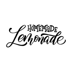 Lemonade lettering with lemon label. Brush calligraphy of word lemonade.