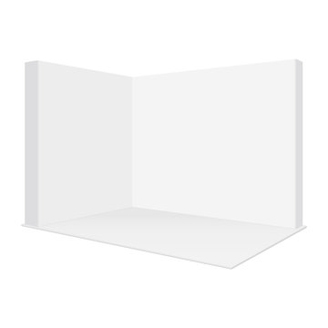 Blank pop up trade show booth mockup, isolated on white background. Promo equipment for event or fair. Vector illustration