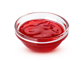 Red berry jam isolated on white background