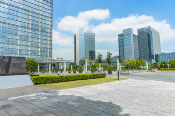 modern buildings and empty pavement in china.