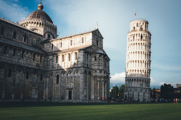 Pisa cathedral with leaning tower of Pisa behind it