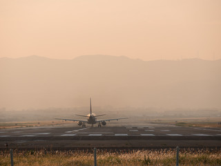 Plane on the runway after landing. 