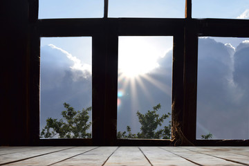 window and sky with clouds