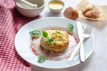 Bird nest recipe - meat nests , baked minced meat cutlet stuffed with eggs and cheese. Healthy food