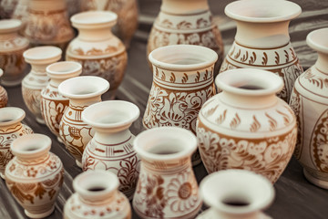 Romanian traditional ceramic vases on the pavement