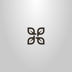 black and white simple line art vector square sign of four tea leaves
