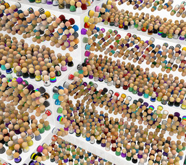 Obraz premium Cartoon Crowd, Stair Sides