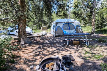 Tent camping at Jenny lake Grand teton NP on road trip to USA