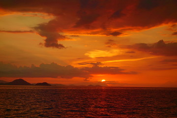 Sunset during a cruise around Komodo National Park located in Indonesia near to Labuan Bajo