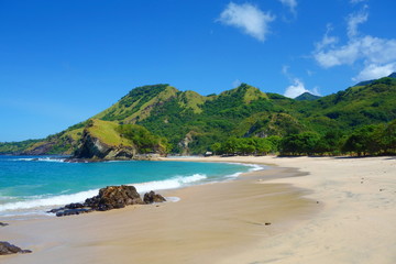 Fototapeta premium Paradise lagoon of of Koka beach, an exotic two beaches coastline in East Indonesian Flores island