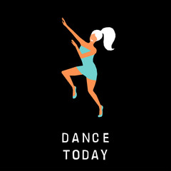 Dancing girl  card background. Happy dansing bright colored adult woman for design modern pop party invitation, birthday greeting card, fashion shop sale advertising, bag print, holiday wallpaper etc.