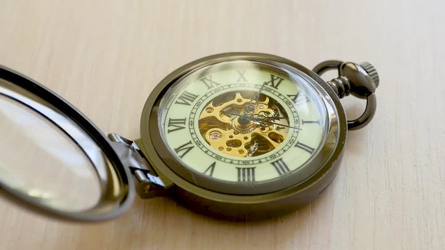 Beautiful pocket watch mechanism close up