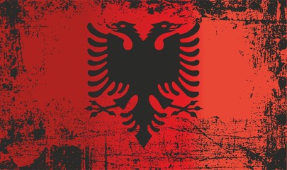 Flag of Albania. Wrinkled dirty spots. Can be used for design, stickers, souvenirs.