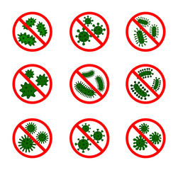 set of Antibacterial sign. no bacteria icon Isolated on white background. Vector Illustration.