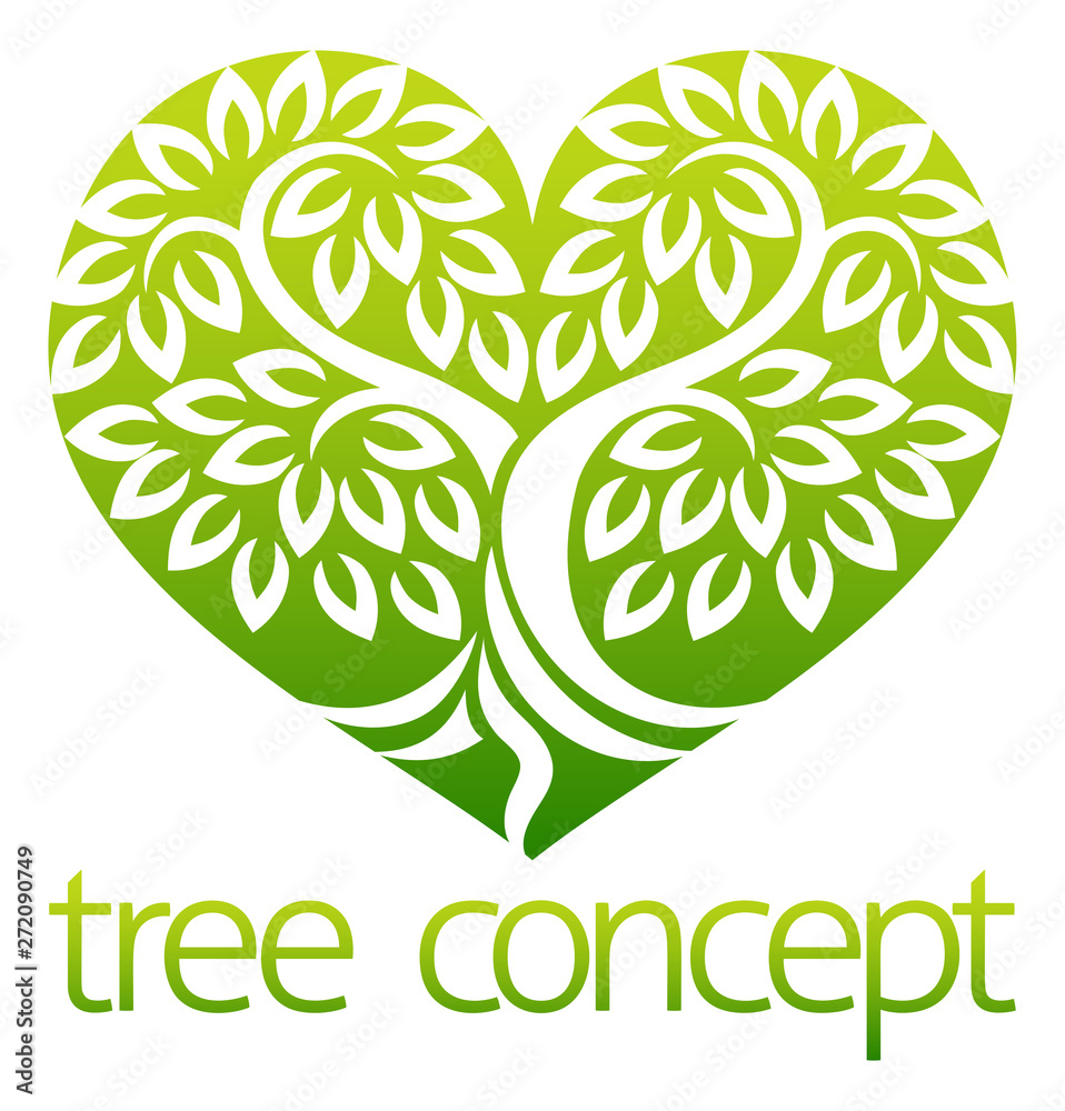 Wall mural tree heart iicon concept of a stylised tree with leaves, lends itself to being used with text